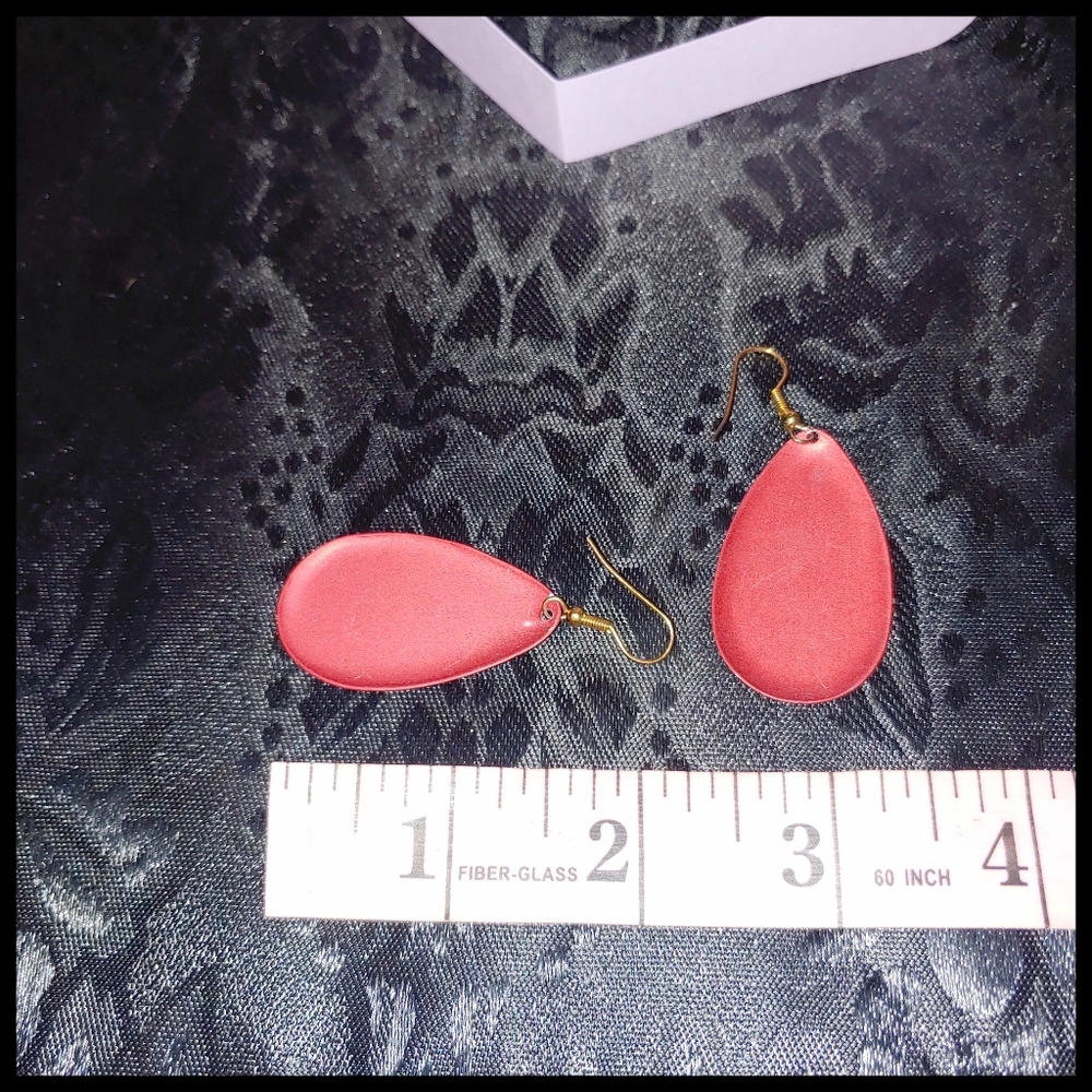 Red Drop Earrings with Carved Strarburst - Picture 2 of 2
